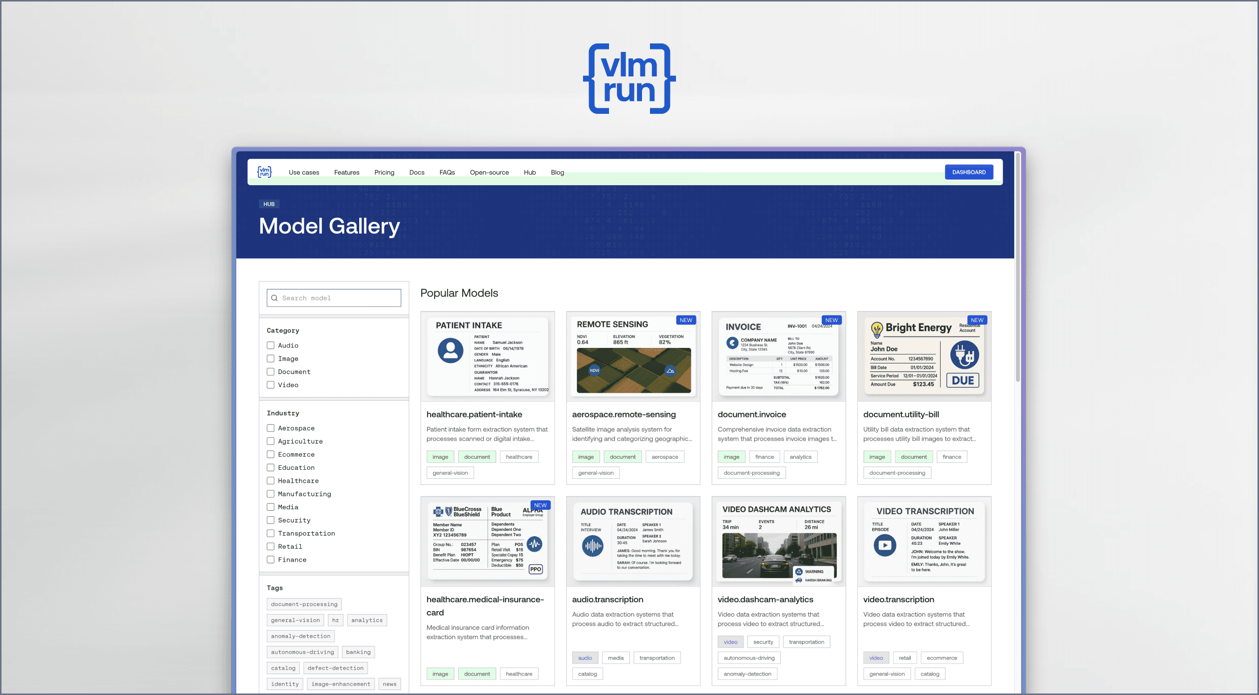 VLM Run Playground interface